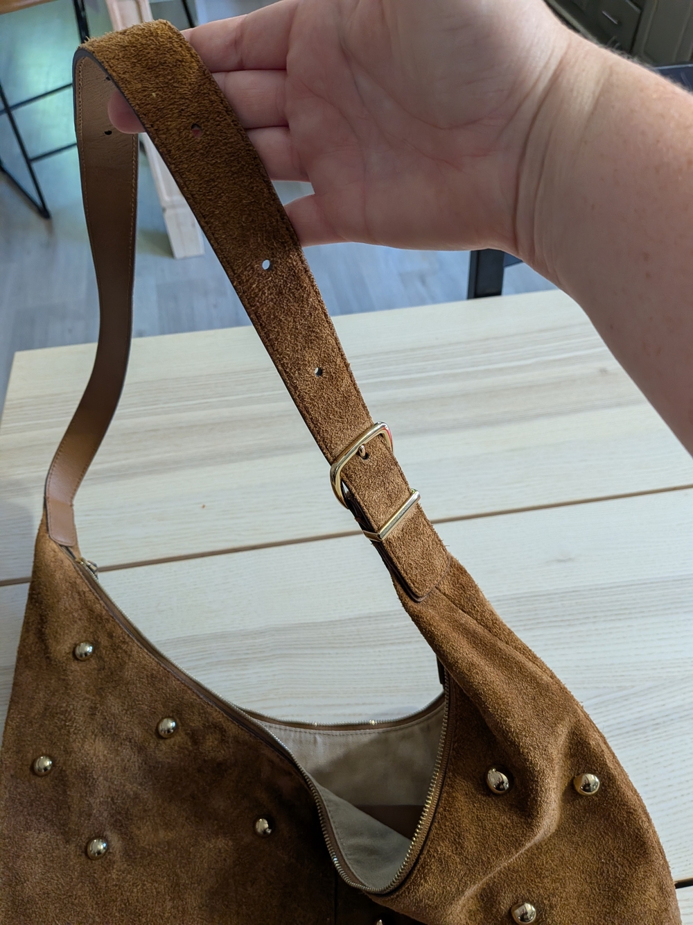 Madewell Brown Suede Studded Hobo Shoulder Bag - Picture 4 of 5